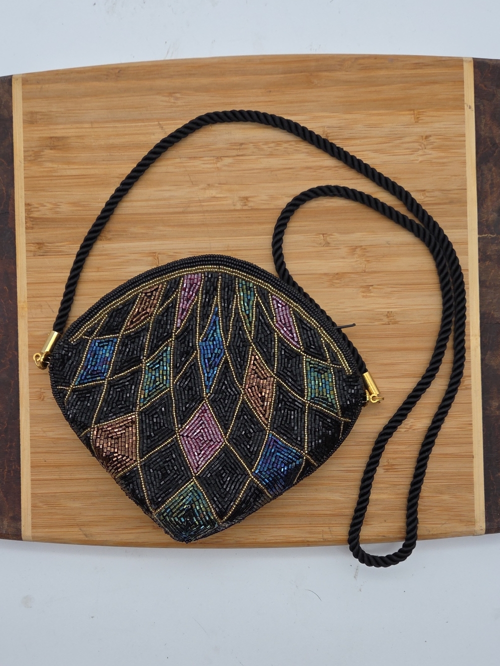 Vintage 80s Beaded Purse Crossbody Black